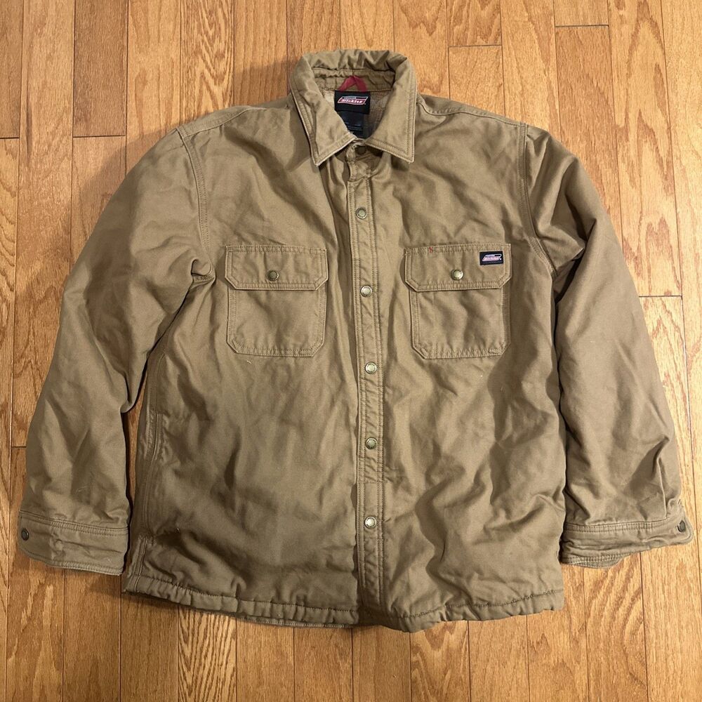Dickies Brown Duck Canvas Flannel Lined Work Jacket. Full Snap. Mens Size L